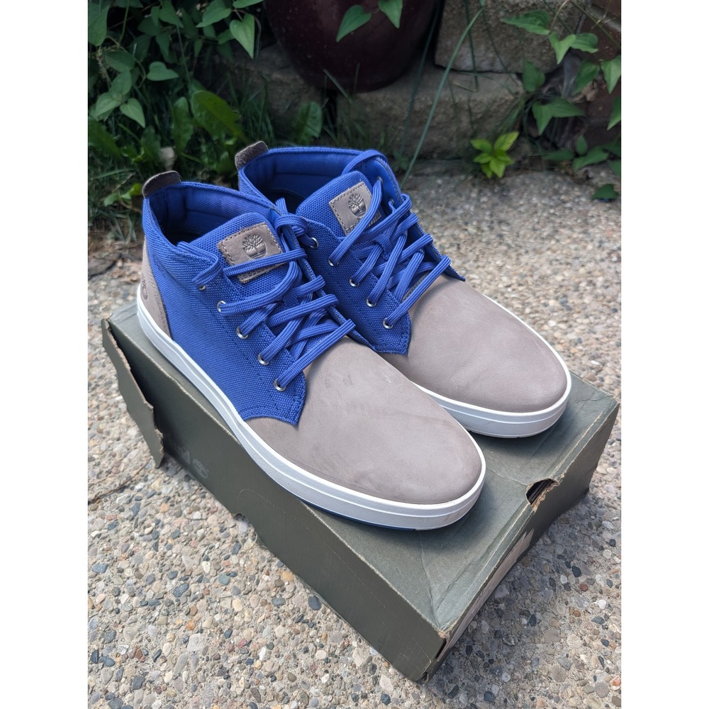 Timberland Davis Square FL Chukka Mens 11 Grey Blue Leather Canvas Boots A2J7Z